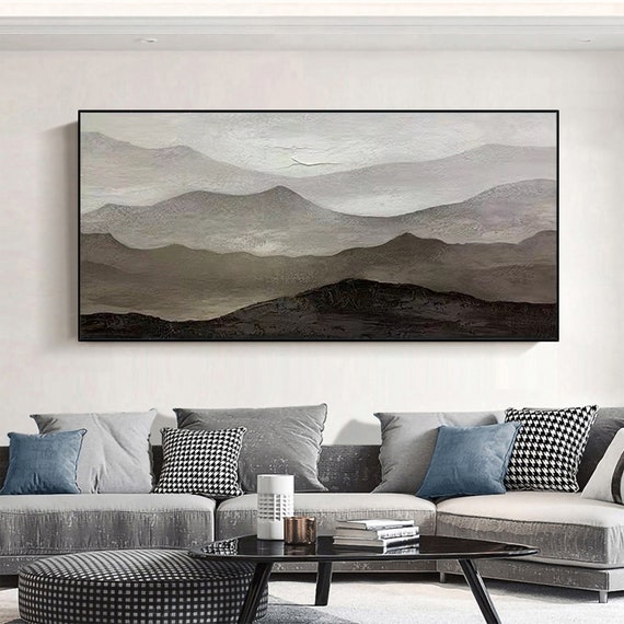 Large Original Mountain Landscape Oil Painting Abstract Grey - Etsy