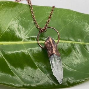 Copper Necklace Quartz Crystal Gem Stone Handmade Jewelry Pendant Chain #2 Clear Point Renaissance