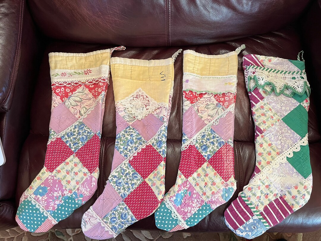 Vintage Quilted Christmas Stockings 