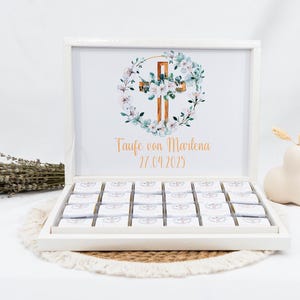 Chocoladedoos gepersonaliseerd in goud, zilver, zwart voor doop, communie, vormsel - doopgeschenk - chocoladedoos - cadeau-ideeën