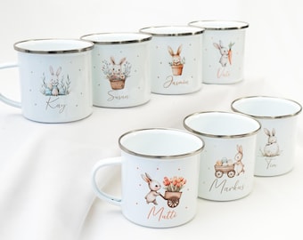 Personalized Enamel Mug, Easter Bunny, Enamel Mug, Children's Mug in Various Designs, Easter, Christening, Communion, Gift Idea, Easter Gift