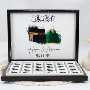 Gepersonaliseerde chocoladedoos - Umrah Mubarak-geschenk - gastgeschenk in verschillende kleuren en ontwerpen - Ümre Hediyesi - Hac Umre Hediyesi