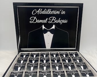 Personalized chocolate box - Damat Bohcasi - guest gift - customize - in gold or silver - engagement, wedding, registry office, Kina