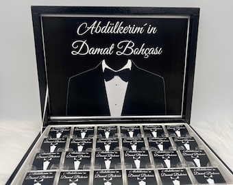 Schokobox personalisiert - Damat Bohcasi - Gastgeschenk - Individuell gestalten - in Gold oder Silber - Verlobung, Hochzeit, Standesamt,Kina