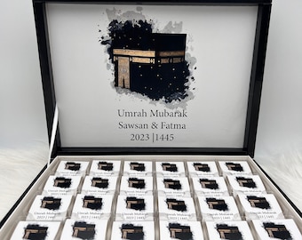 Chocoladedoos gepersonaliseerd - Umrah Mubarak cadeau - gastcadeau in verschillende kleuren en motieven - Ümre Hediyesi - Hac Umre Hediyesi