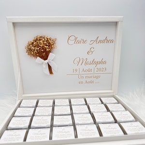 Chocoladedoos gepersonaliseerd in goud, zilver, zwart, roze of lichtblauw voor bruiloften, verlovingen - gastgeschenken