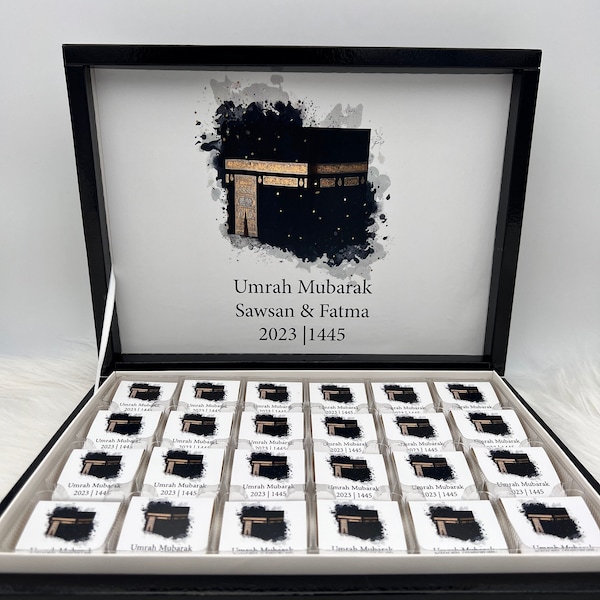 Chocoladedoos gepersonaliseerd - Umrah Mubarak cadeau - gastcadeau in verschillende kleuren en motieven - Ümre Hediyesi - Hac Umre Hediyesi