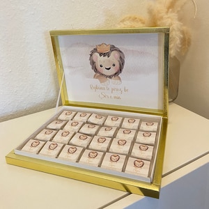 Chocoladedoos gepersonaliseerd in goud, zilver, zwart, roze of lichtblauw voor bruiloften, verlovingen, babyshowers, kinderfeestjes - gastengeschenk