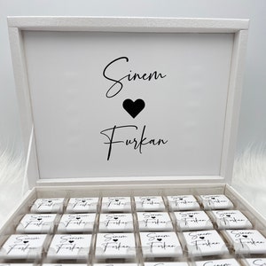 Chocolate box personalized in white, gold, silver, black, pink or light blue for weddings, engagements - guest gifts -