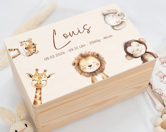 Personalized Baby Keepsake Box with Cute Safari Animals | Baby Gift | Christening Gift | Birth Gift Idea
