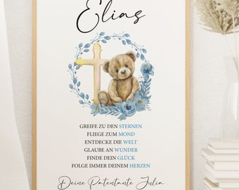 Geburtsposter personalisiert, Babygeschenk für Kinderzimmer, Poster mit Rahmen personalisiert mit Geburtsdaten, Taufe Geschenk, Junge Taufe