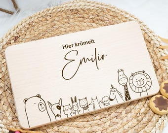 Tabla de desayuno personalizada para niños, regalo bebé, bautizo - comunión, regalo cumpleaños, tabla de madera tabla de desayuno, Safari