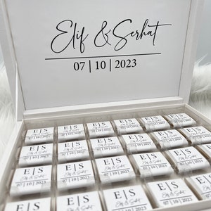 Schokobox personalisiert in Weiß, Gold, Silber oder Schwarz für Hochzeiten,Verlobungen Gastgeschenke Pralinenschatel Schokolade Bild 3