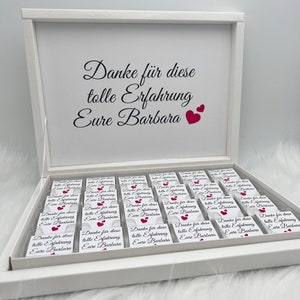 Chocoladedoos gepersonaliseerd in goud, zilver, zwart of lichtblauw om dankjewel te zeggen - feestartikelen - chocoladedoos - chocolade