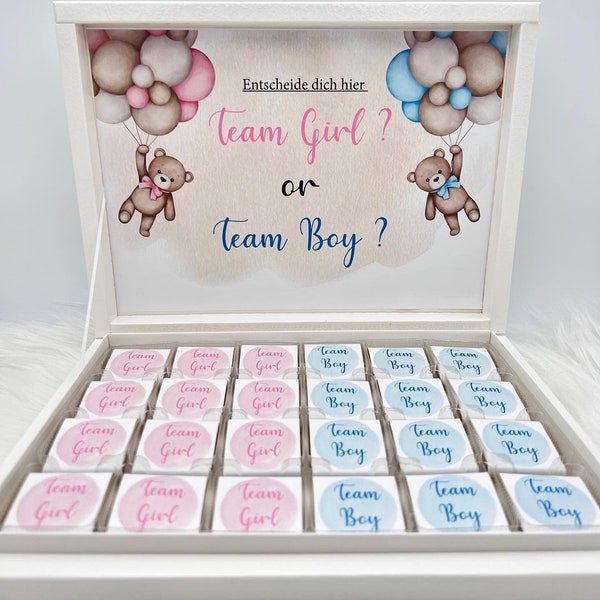 Chocoladedoos gepersonaliseerd voor genderfeest - gezelschapsspel - stem voor teamjongen of -meisje - breng uw stem uit - gastgeschenk - chocoladereep