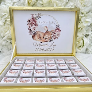Chocoladedoos gepersonaliseerd in goud, zilver, zwart, roze of lichtblauw voor bruiloften, verlovingen - gastgeschenken