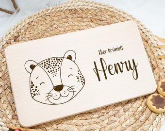 Tabla de desayuno personalizada para niños, regalo bebé, bautizo - comunión, regalo cumpleaños, tabla de madera tabla de desayuno, Safari