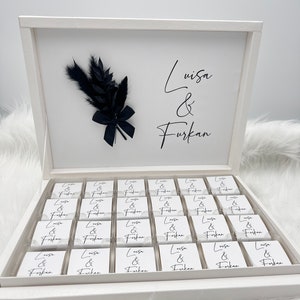 Chocoladedoos gepersonaliseerd in goud, zilver, zwart of lichtblauw voor bruiloften, verlovingen - gastgeschenken - chocoladedoos - chocolade