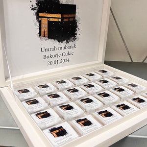 Boîte de chocolat personnalisée Cadeau Umrah Mubarak cadeau d'invité en différentes couleurs et motifs Ümre Hediyesi Hac Umre Hediyesi image 7