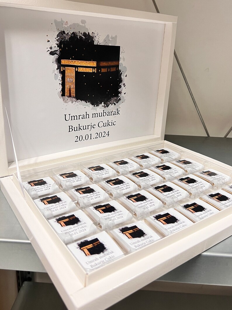 Schokobox personalisiert Umrah Mubarak Geschenk Gastgeschenk in verschiedenen Farben und Motiven Ümre Hediyesi Hac Umre Hediyesi Bild 7