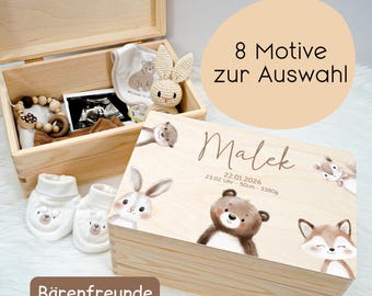 Caja de recuerdos personalizada para bebé con adorables animales de safari | Regalo para bebé | Regalo de bautizo | Idea de regalo de nacimiento
