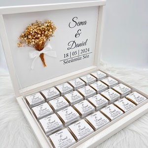 Caja de chocolates personalizada en oro, plata, negro o celeste para bodas, compromisos regalos para invitados caja de chocolates chocolate imagen 1