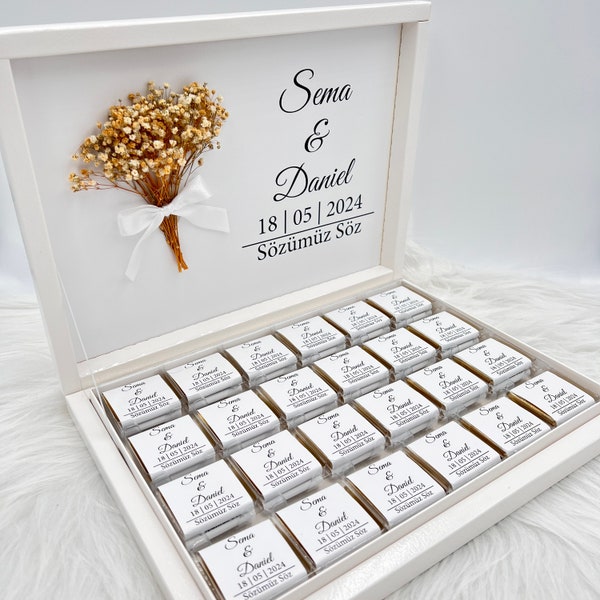 Caja de chocolates personalizada en oro, plata, negro o celeste para bodas, compromisos - regalos para invitados - caja de chocolates - chocolate