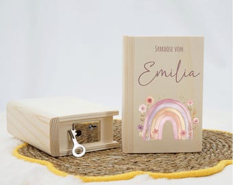 Personalized piggy bank, gift for birth, savings book, gift idea for christening, communion, baby gift with motif and name, christening gift