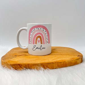 Taza personalizada con nombre o frase, regalo de cumpleaños, idea de regalo, taza de cerámica, idea de regalo para amigos, niños boho arcoíris