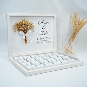 Chocoladedoos gepersonaliseerd in goud, zilver, zwart of lichtblauw voor bruiloften, verlovingen - gastgeschenken - chocoladedoos - chocolade