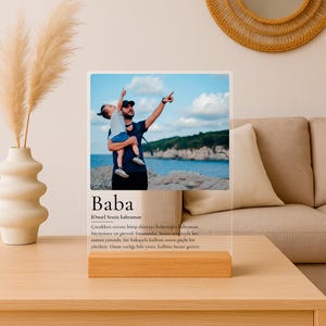 Acrylschild Personalisiert mit Foto zum Vatertag - Babalar Günü Hediyesi - Baba Definition - Baba Vater Geschenk - Geschenkidee Vatertag