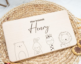 Tabla de desayuno personalizada para niños, regalo bebé, bautizo - comunión, regalo cumpleaños, tabla de madera tabla de desayuno, Safari