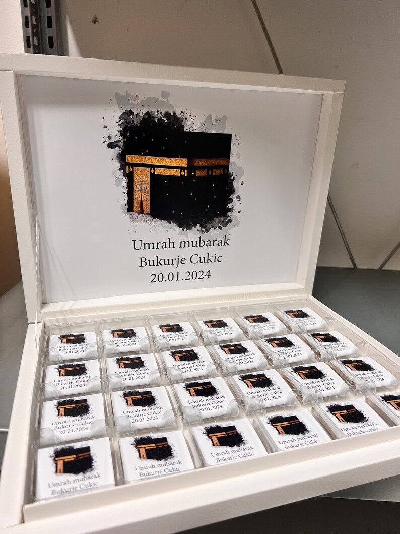 Boîte de chocolat personnalisée Cadeau Umrah Mubarak cadeau d'invité en différentes couleurs et motifs Ümre Hediyesi Hac Umre Hediyesi image 2