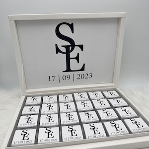 Schokobox personalisiert mit verschiedenen Motiven nach Wahl - Eure Anfangsbuchstaben für Hochzeit, Standesamt , Verlobung Gastgeschenke