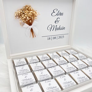 Caja de chocolates personalizada en oro, plata, negro o celeste para bodas, compromisos regalos para invitados caja de chocolates chocolate imagen 5