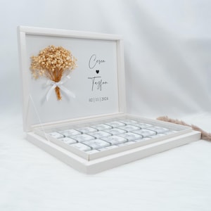 Chocoladedoos gepersonaliseerd in goud, zilver, zwart of lichtblauw voor bruiloften, verlovingen - gastgeschenken - chocoladedoos - chocolade