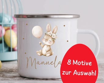 Personalized Enamel Mug, Easter Bunny, Enamel Mug, Children's Mug in Various Designs, Easter, Christening, Communion, Gift Idea, Easter Gift