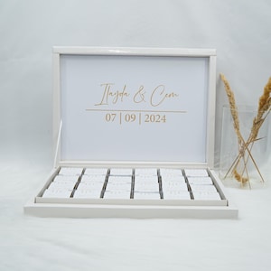 Chocoladedoos gepersonaliseerd in wit, goud, zilver of zwart voor bruiloften, verlovingen - gastgeschenken - chocoladedoos - chocolade