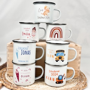 Personalized enamel mug for the start of school, children&#39;s mug for the start of school, first grade gift idea for school children girls and boys