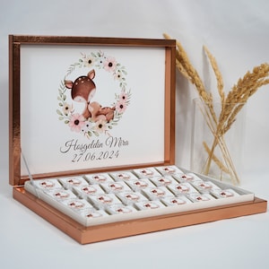 Chocolade doos gepersonaliseerd in goud, zilver, zwart, roze of lichtblauw Deer Sweet, babyshower, kinderfeestje - gastcadeau