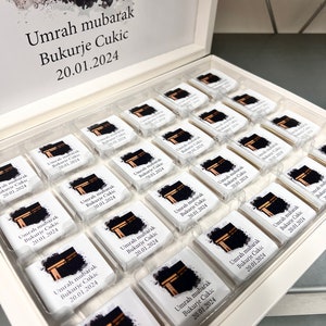 Boîte de chocolat personnalisée Cadeau Umrah Mubarak cadeau d'invité en différentes couleurs et motifs Ümre Hediyesi Hac Umre Hediyesi image 6