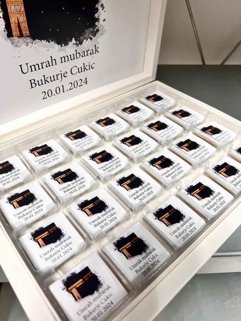Boîte de chocolat personnalisée Cadeau Umrah Mubarak cadeau d'invité en différentes couleurs et motifs Ümre Hediyesi Hac Umre Hediyesi image 6