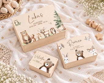 Erinnerungskiste Baby Personalisiert Süße Safari Tiere, Erinnerungsbox | Babygeschenk | Taufgeschenk | Geschenkidee zur Geburt
