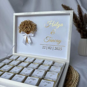 Chocolate box personalized with mirror gold foil - wedding gift, registry office gift, engagement, Dügün, Nisan, Söz, Cikolata