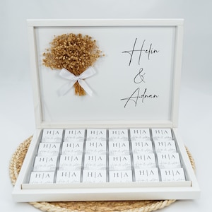 Chocolate box personalized in gold, silver, black or light blue for weddings, engagements - guest gifts - chocolate box - gypsophila