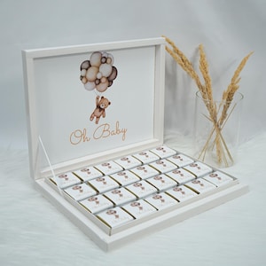 Scatola di cioccolatini personalizzata con vari motivi - Motivo orsetto beige per compleanni dei bambini, baby shower o regali per neonati