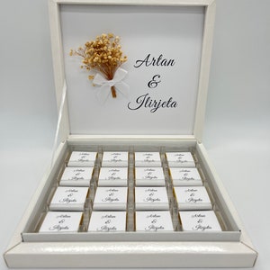 Caja de chocolates personalizada en oro, plata, negro o celeste para bodas, compromisos regalos para invitados caja de chocolates chocolate imagen 4