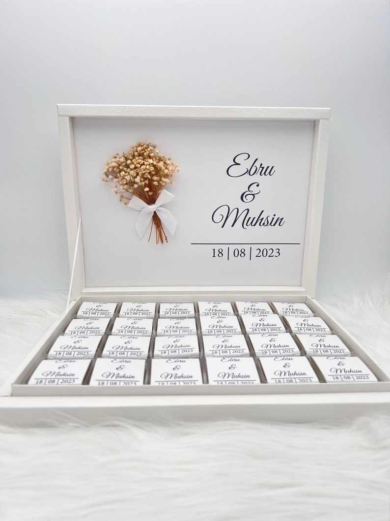 Caja de chocolates personalizada en oro, plata, negro o celeste para bodas, compromisos regalos para invitados caja de chocolates chocolate imagen 6