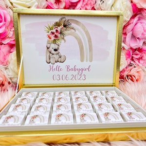 Personalized chocolate box in gold, silver, black, pink for weddings, engagements, children&#39;s birthdays, baby showers, baby parties - guest gifts