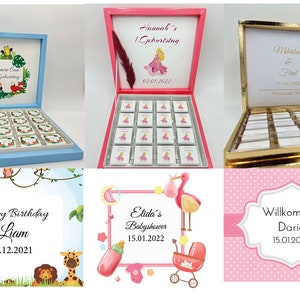 Personalisierte Schokobox mit verschiedenen Muster - Gastgeschenk - Hochzeit - Verlobung - Geburtstag - Babyshower nach Wunsch - Individuell